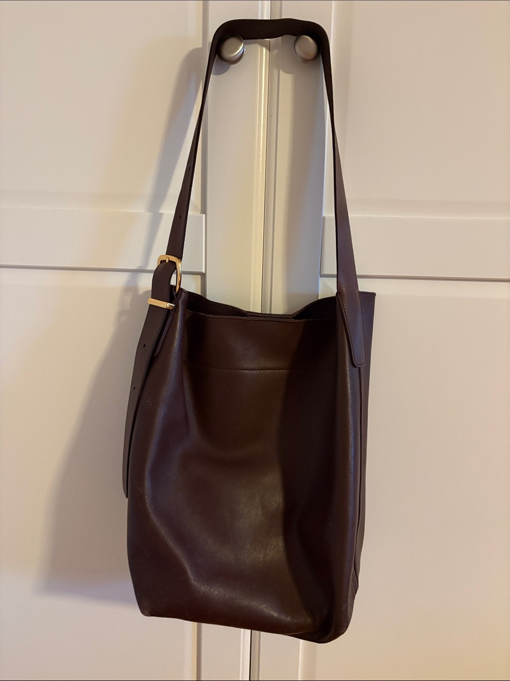 Dark Brown Leather Bucket Shoulder Bag